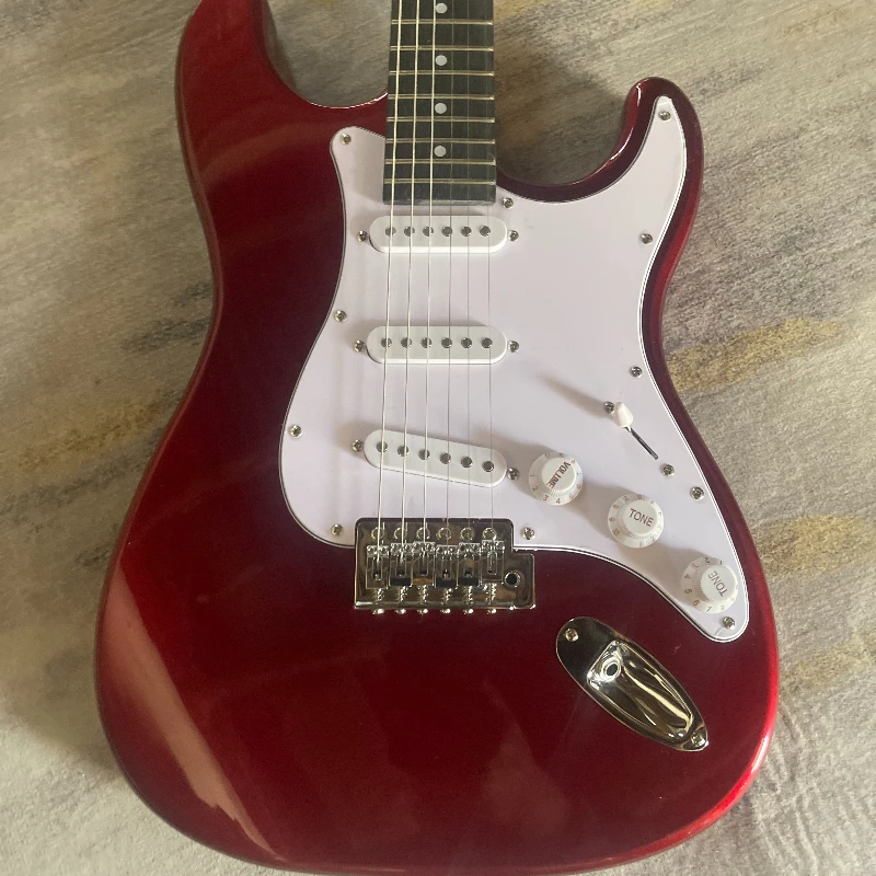 Gloss Candy Red STSS Electric Guitar SSS Pickups White Pickguard Ebony Neck Vintage Tremolo Guitar For Beginner Free Shipping