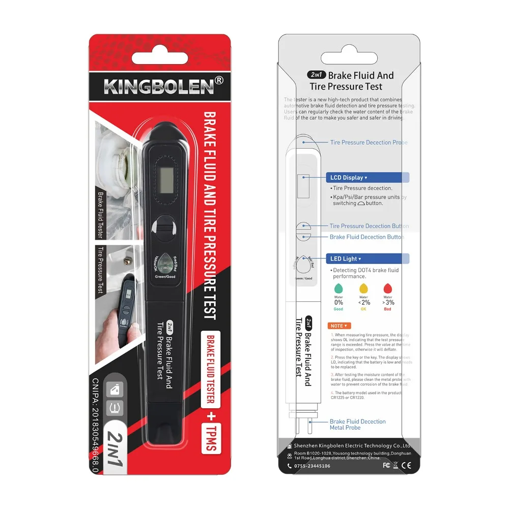 Brake Fluid Tester Tire Pressure Monitoring Meter Two in One Brake Fluid Water Content Test Pen Brake Fluid Test Pen