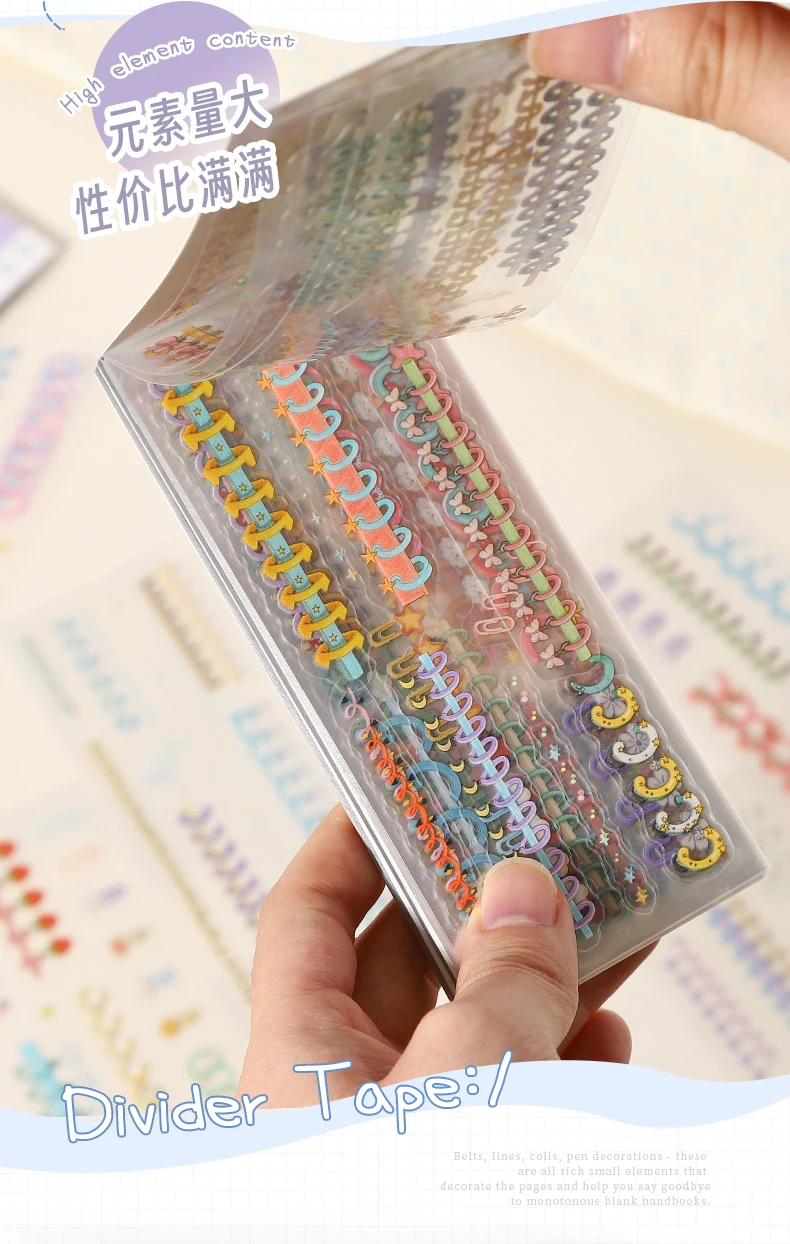 Journal GO 24pcs Thread Fluff Nook PET Stickers Lace Line Coil & Pen Decals for Journaling Scrapbooking Mobile Card DIY Crafts