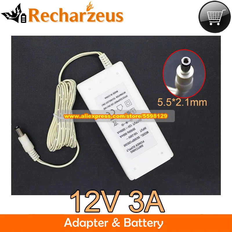 Oryginalny biały adapter przełączający 12V 3A S036BP 1200300   Ładowarka do zasilacza DVD Polaroid LE22 GBR 5,5*2,1 mm