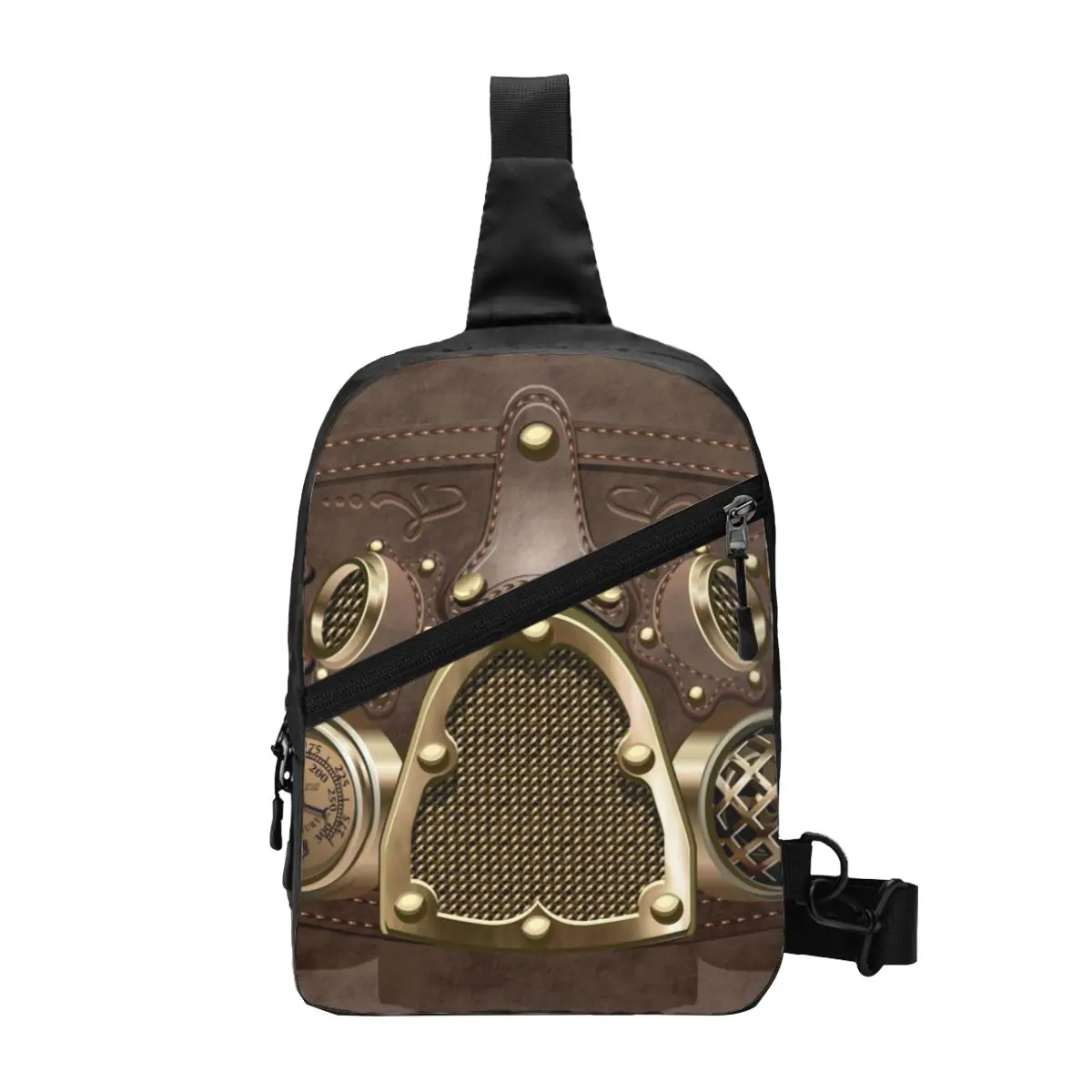 Sling de couro Steampunk Crossbody Peito para homens, Cool Pilot Air Fighter Capacete, mochila de ombro para acampar, ciclismo