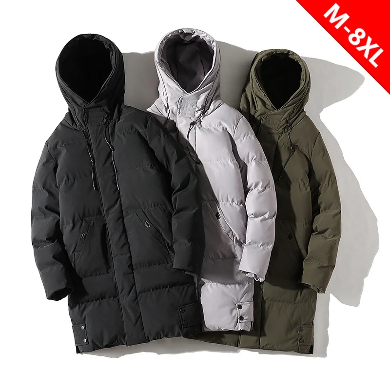 

Fashion Winter Long Parkas Jackets Men's Plus Size Casual with Hoohed Solid Thick Winter Warm Hoodeis Coats