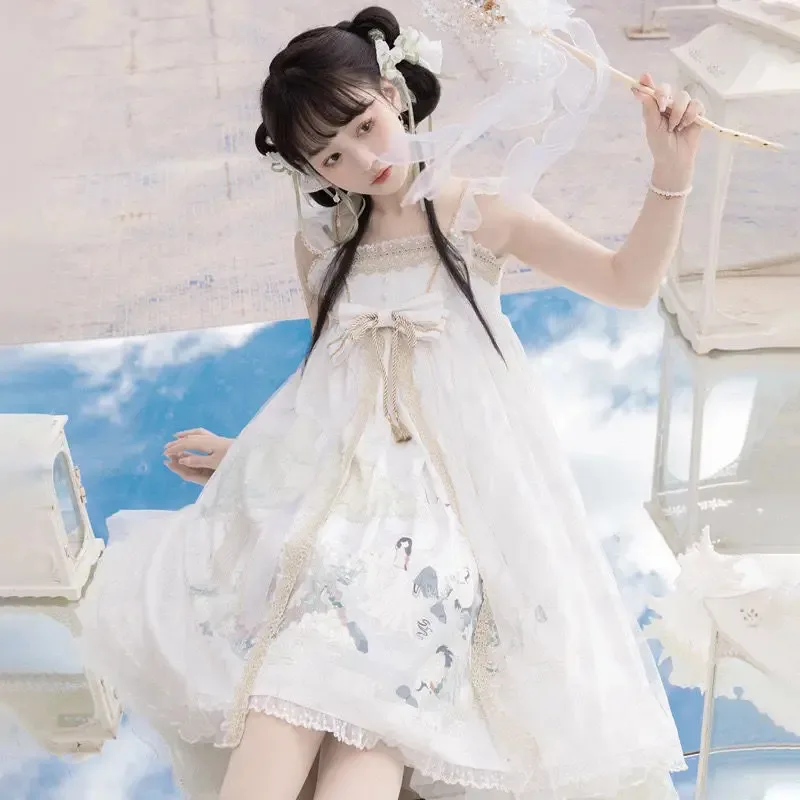 

[Divine Girl]Jsk Sling Dress with Han Elements Chinese Style Immortal Fairy Lolita Dress Goth Dresses Women Lolita