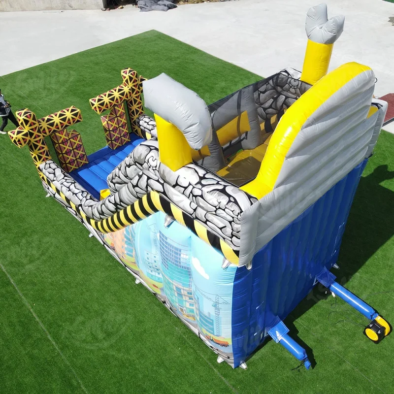 SMILE Construction Inflatable Dry Slide Commercial Double Lane PVC 8M X 4M X 6M Easy Setup for Kids Party Rental Slide