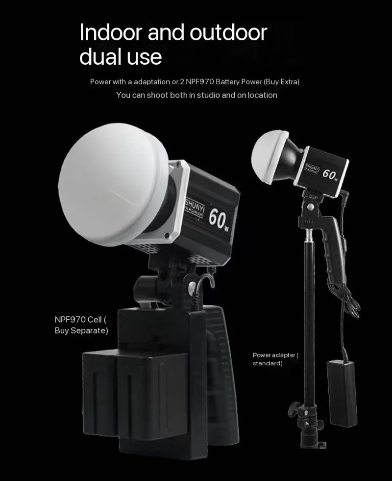 SHUNYI 60W COB LED Video Light 2800K-6800K Photography Light for Live Streaming outdoor Home Studio Comercial Photography Lamp