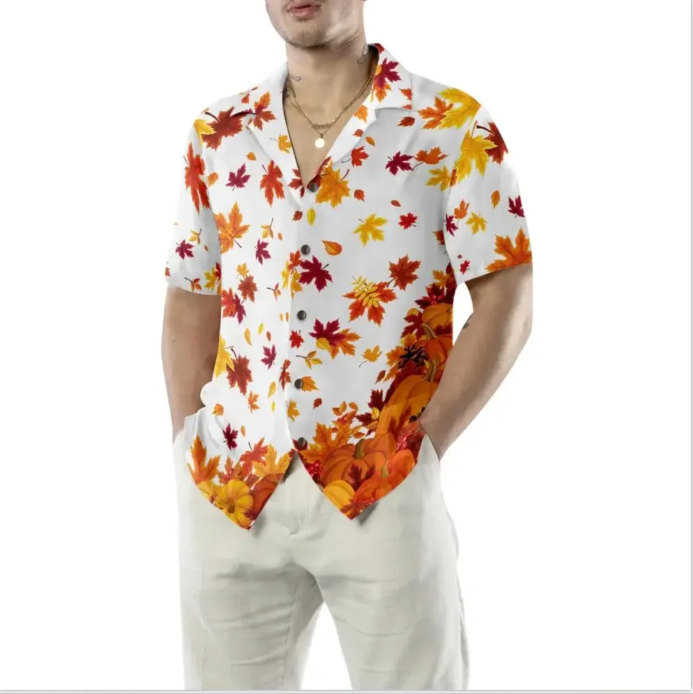 

2023 New Hawaiian Men's Casual Shirt 3D High Definition Digital Printing Maple Leaf Series Lapel Shirt