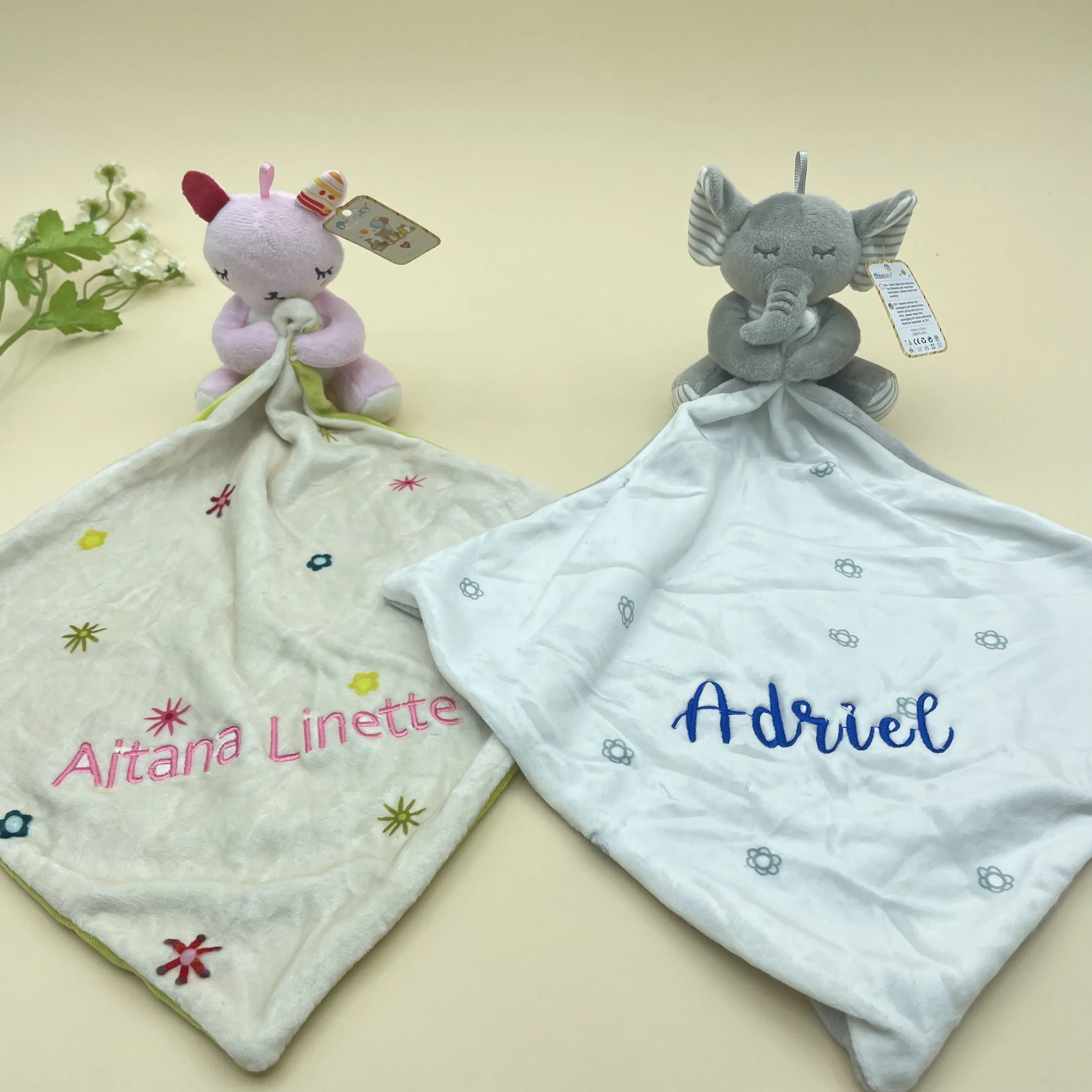 Cobertor de segurança sensorial personalizado para bebê, primeiro nome, acessórios de pelúcia, toalha para recém-nascidos, brinquedo animal, cobertor personalizado, presente