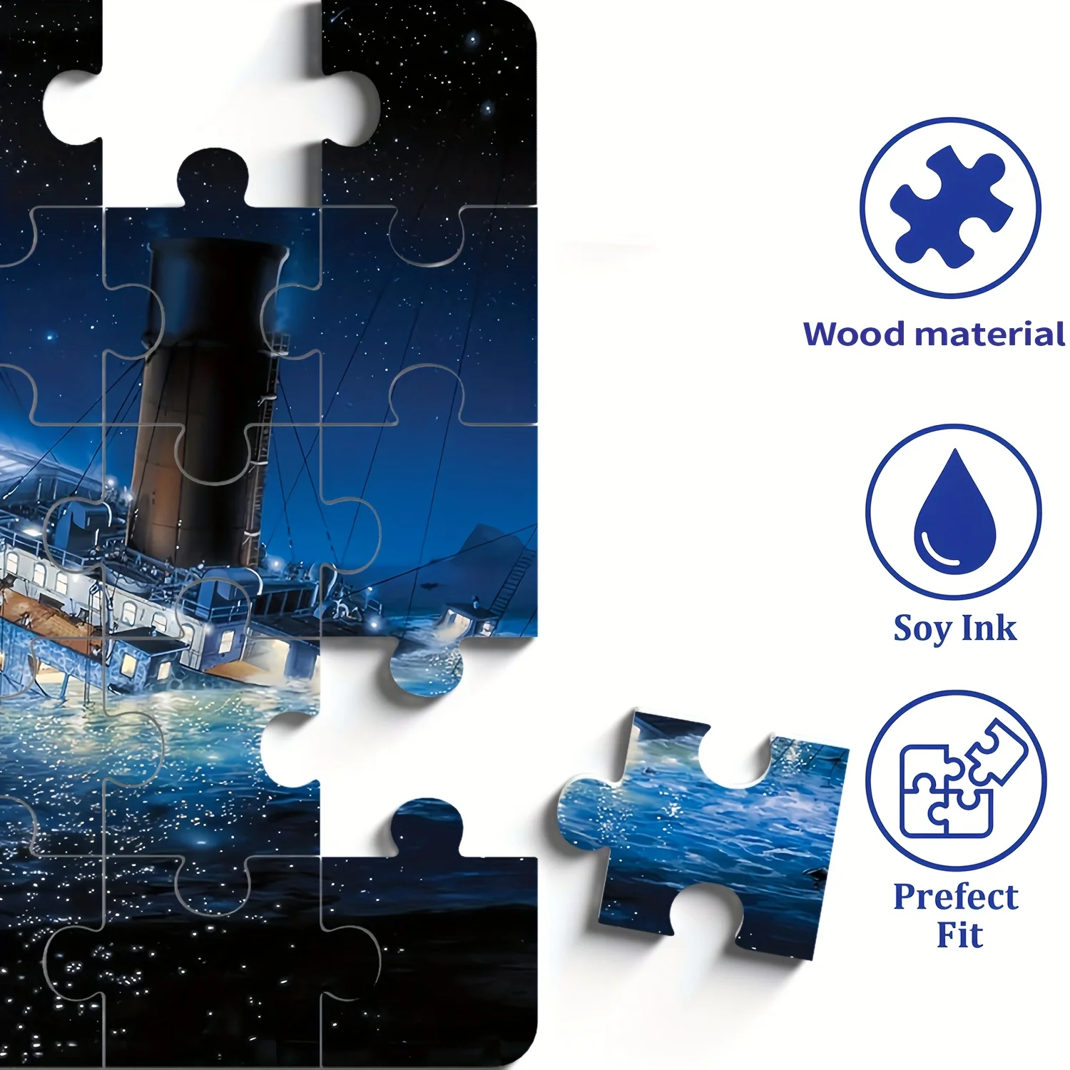 1000 قطعة من أحجية غرق تيتانيك - رؤية ليلية غامرة على شكل جليد ونجوم، مقاومة للخدش، سهلة الحمل، 19.25 × 26.75 بوصة