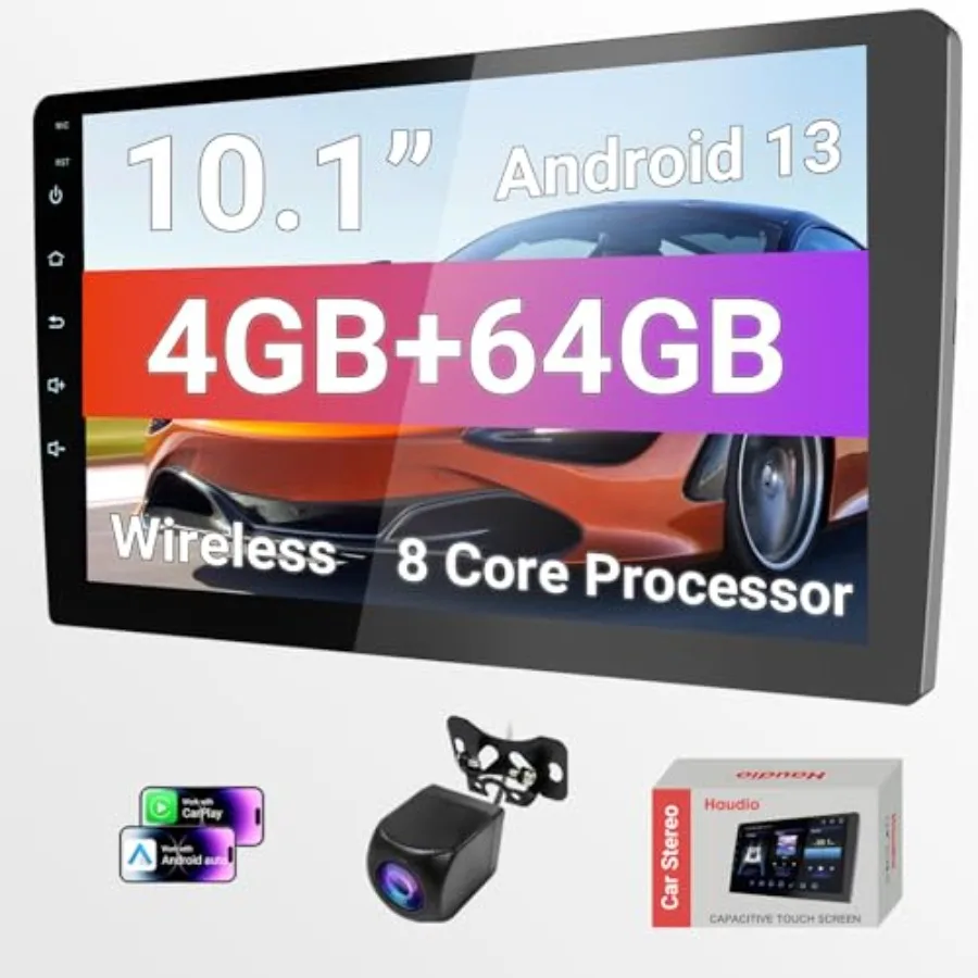 

10,1-дюймовый HD-экран Carplay для автомобиля с сенсорным экраном 720P, 2-DIN автомагнитола, 8-ядерный процессор, камера заднего вида, 64 ГБ памяти, GPS