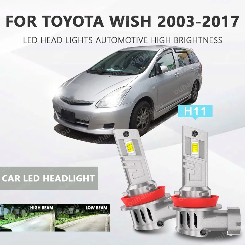 

2Pcs H11 LED Headlight LED Lights Head Lamp for Car LED Headlight Bulb with heat sink For TOYOTA wish 2003-2017