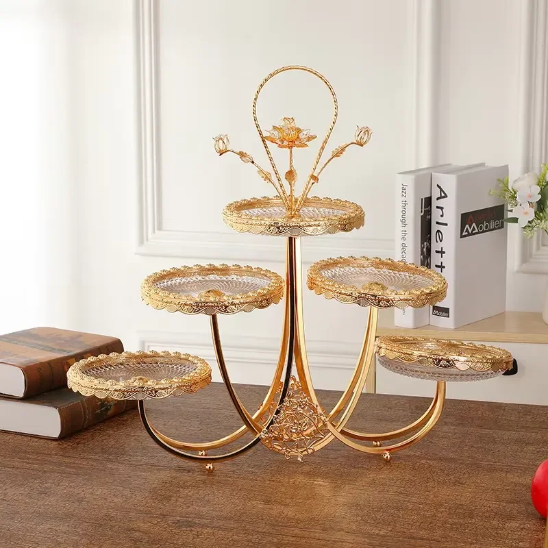 JDR retro luxury exquisite lace fruit plate multi-layer household tray, fashionable and elegant snack plate