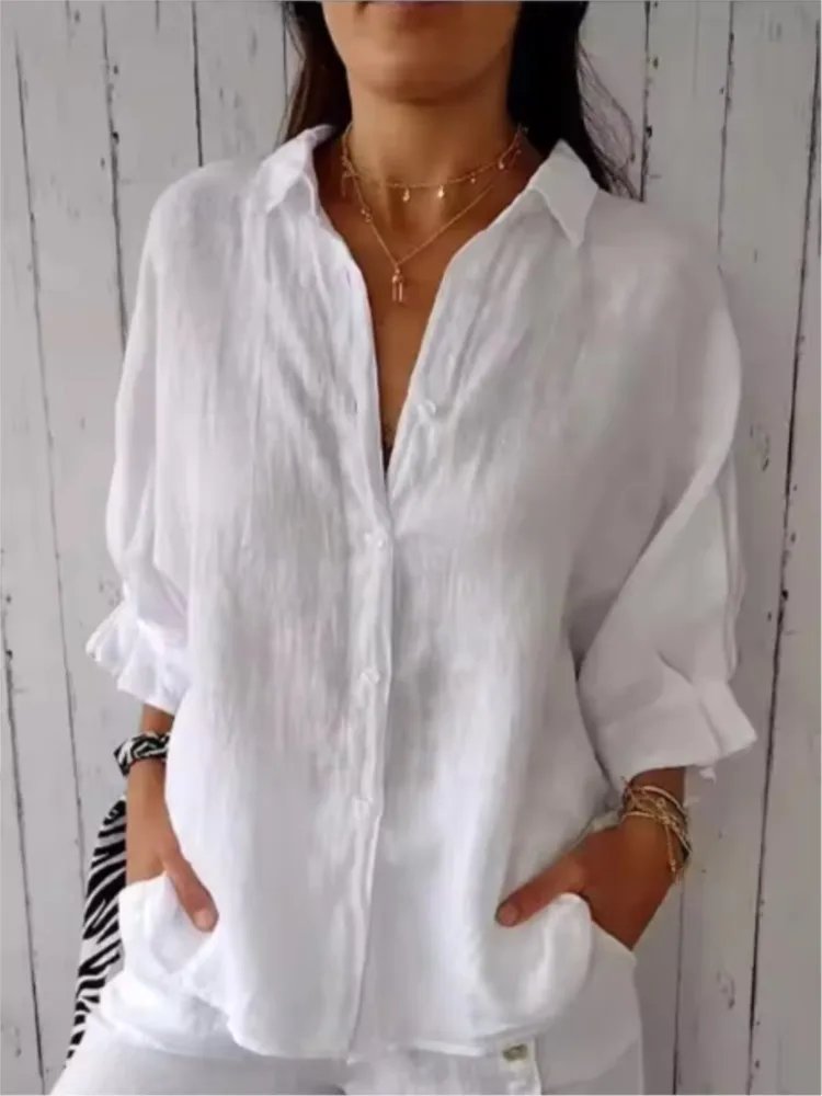 

Женская повседневная рубашка, однотонный топ с длинным рукавом, элегантные офисные рубашки, топы для женщин, весенне-летняя модная женская одежда, новинка 2025 г.