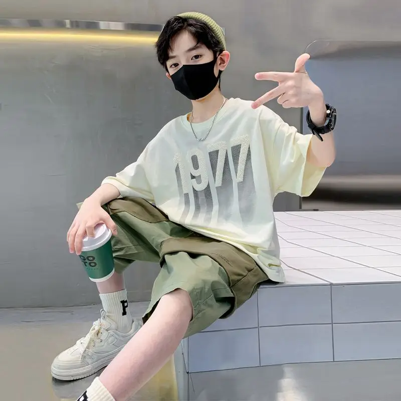 

Boys 2023 New Summer Fashion Cotton Shorts Sleeve T-shirts 2-14 Years Kids Oversize Streetwear Children Outfits Tops Clothes
