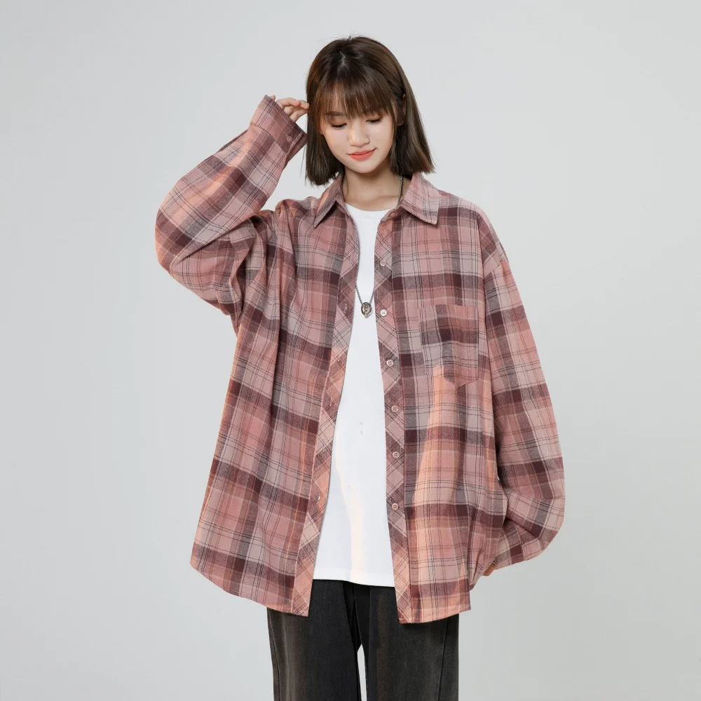 

Spring Autumn Women Blouses 2026 New Fashion Casual Loose Plaid Shirts Plus Size Long Sleeve Turn Down Collar Lady Trend Tops