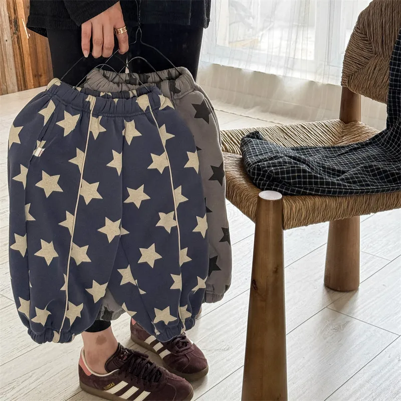 Baby Boys Plus Velvet Sweatpants 2024 Winter New Children's Clothing Girls Casual Warm Trousers 1-6Y Kids Harem Pants