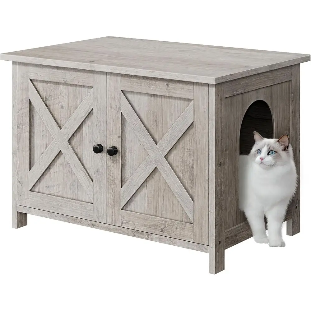 JY QAQA Cat Litter Box Enclosure,Litter Box urniture Hidden with Barn Door,Wooden Washroom urniture,Cat House,it Most o Litter B