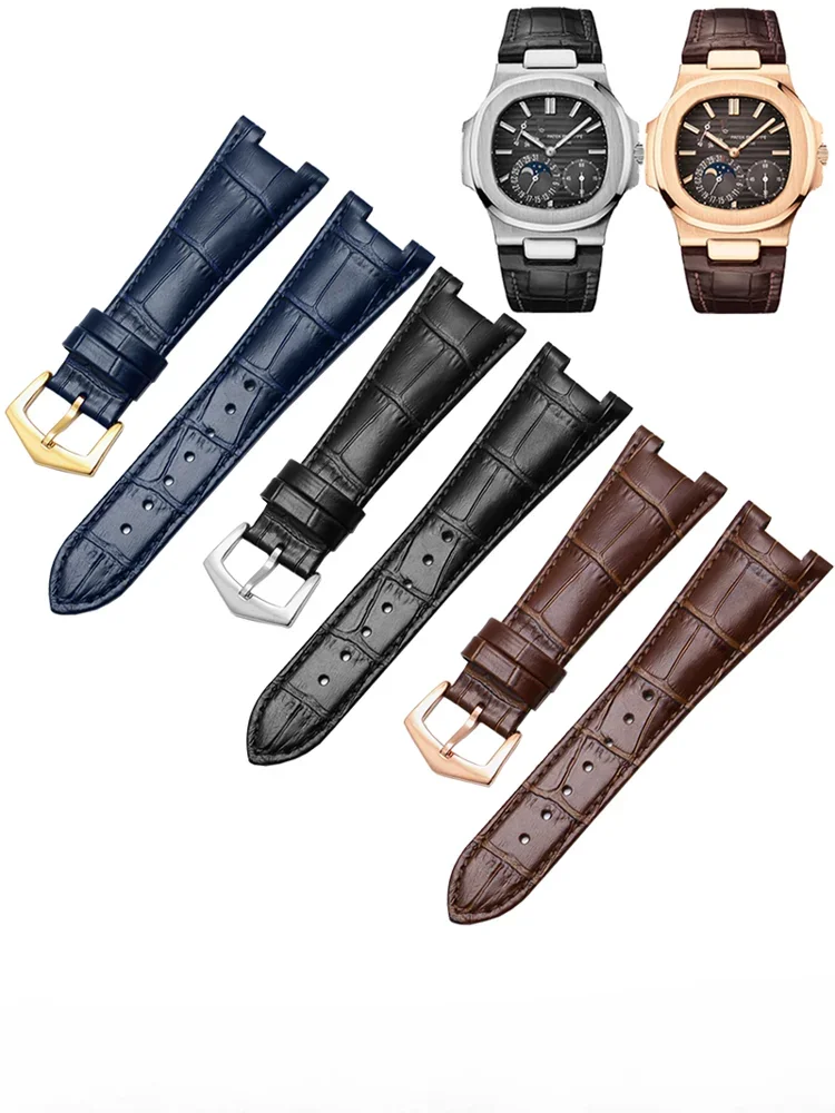 Delicate Cow Leather Watch Strap for Patek Philippe Nautilus Series PP5711 5712G Special Notch Watch Strap Pin Buckle for Men