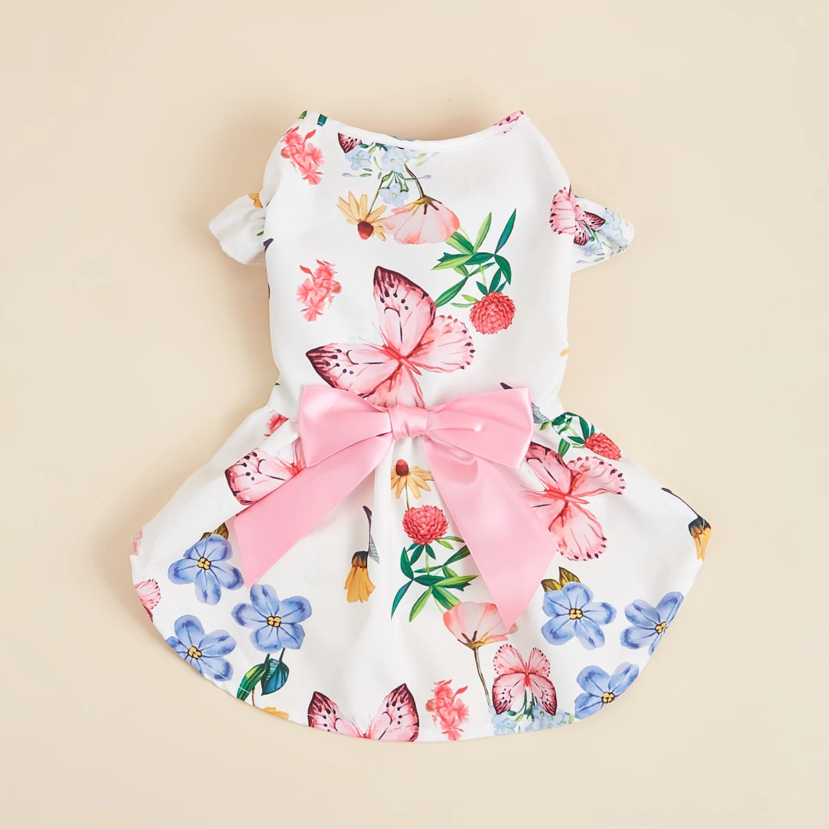 Dog Princess Dresses for Small Dogs Girls Floral Puppy Dresses Pink Bowknot Dress Pretty Butterfly Doggie Summer Hem Outfits