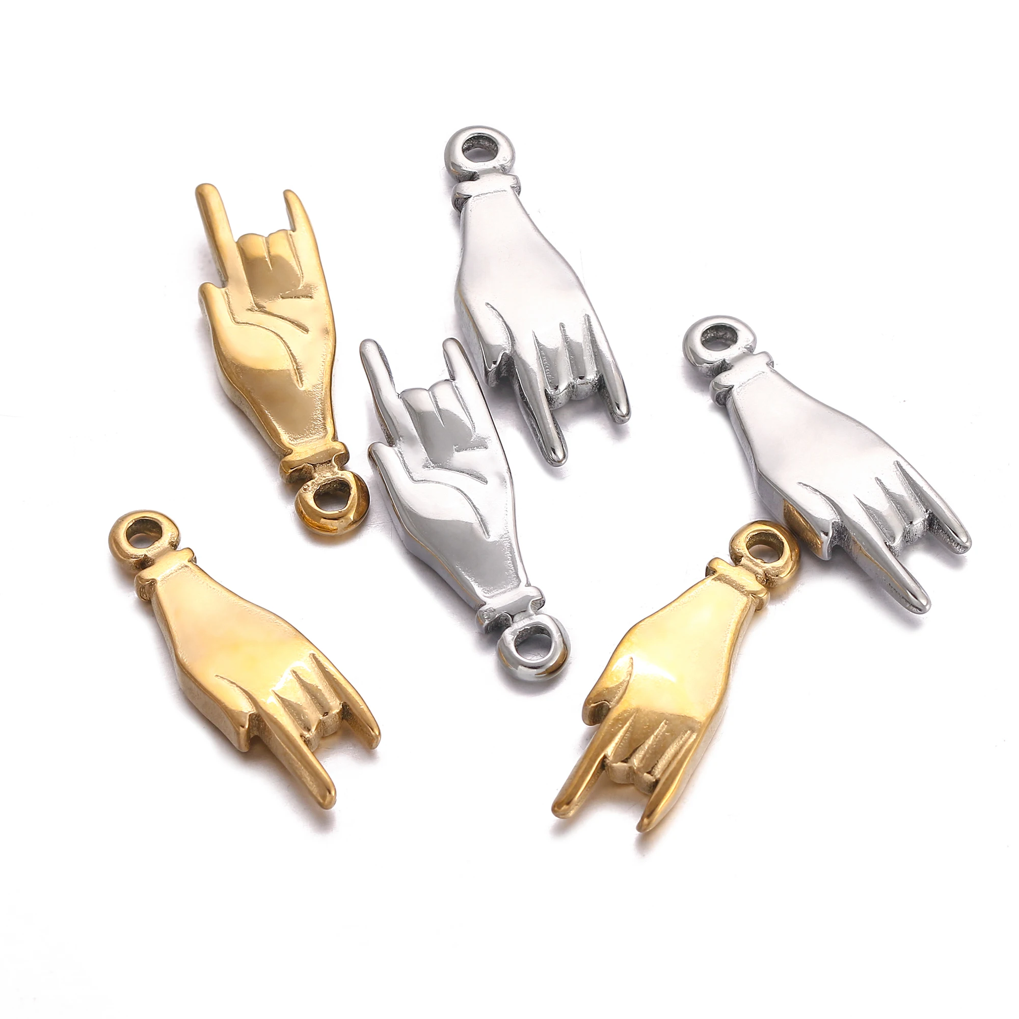 3Pcs/Lot Hand Sign Stainless Steel Pendants Good Luck Hand Symbol Charms Craft DIY Jewelry Making Findings Handmade Accessories