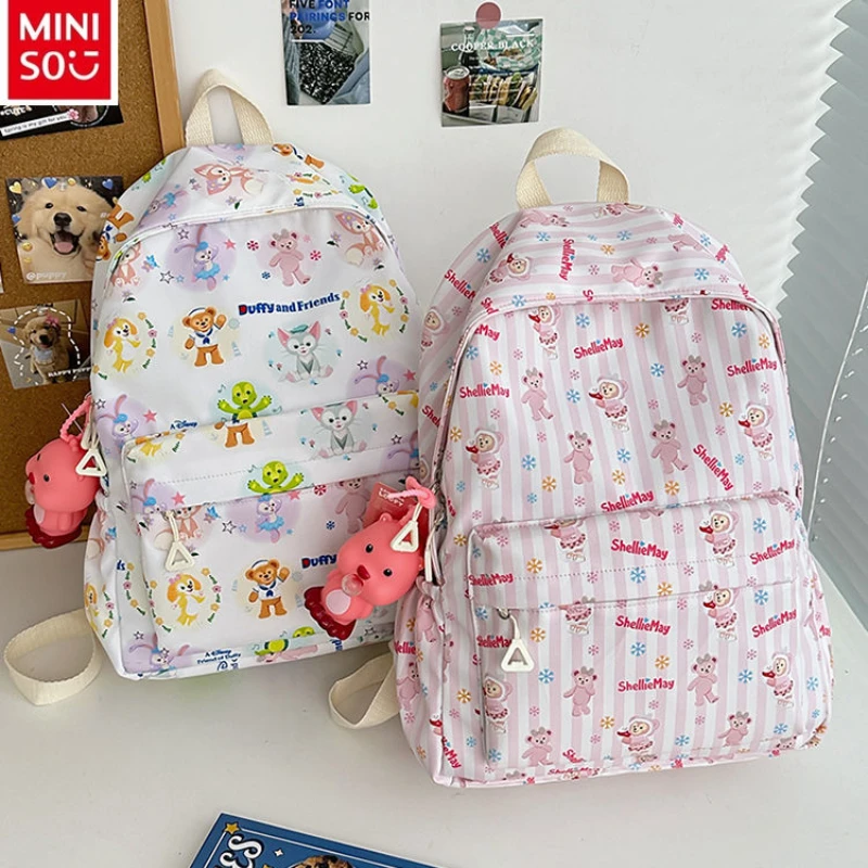 MINISO-Mochila Infantil Disney Duffy Bear, Grande Capacidade, Leve, Armazenamento Multi Funcional, Desenhos Animados Bonitos