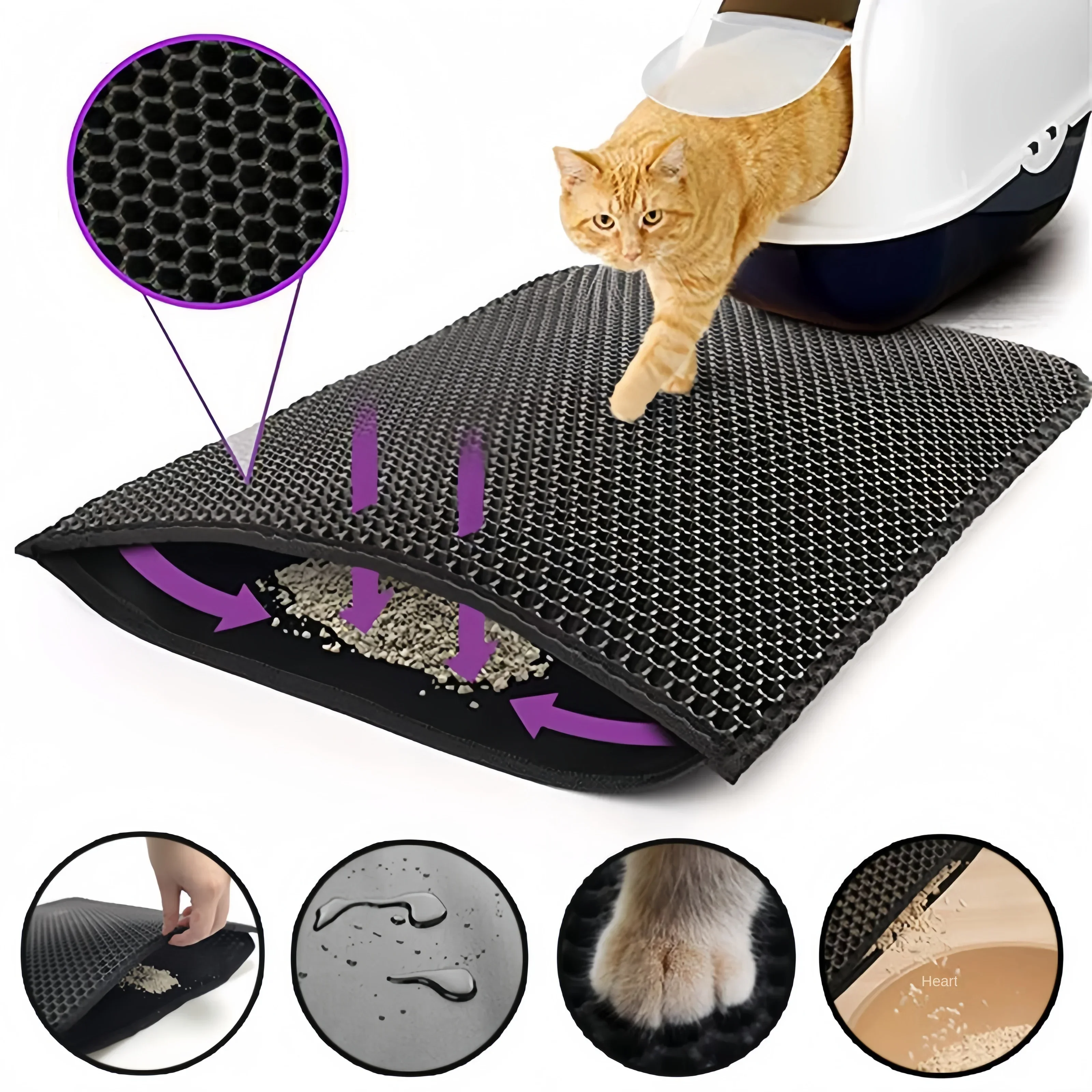 Large size Cat Litter Mat Double Layer Waterproof Cat Litter Mat Non-slip Sand Basin Filter Kitten Washable Pet Toilet Cat Mat