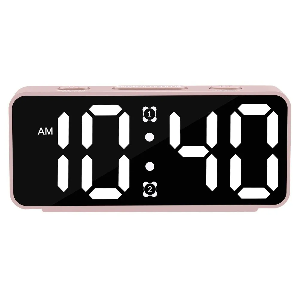 RGB Display Table Clock 12/24H Display 2 Set Alarms Desktop Alarm Clock Multi-functional Rectangle Digital Alarm Clock Table