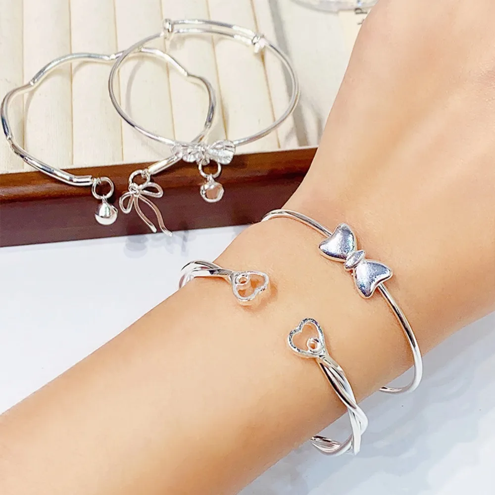 Fashion Silver Color Bowknot Bracelet for Women Fashion Jewelry Charm Geometric Heart Cuff Bangles Wedding Party Jewelry Gifts
