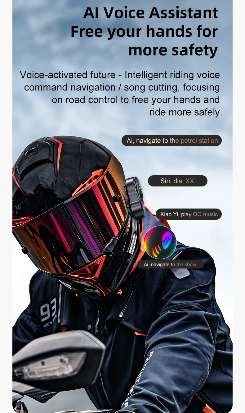 Y13 Pro Motorrad Helm Bluetooth Headset Intercom Entfernung 500M Chip V6.0 Stereo FM Radio Mischen Musik Teilen – Detail 8