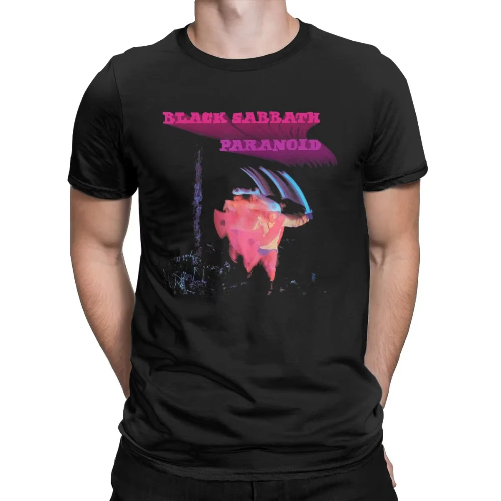 Custom Men T-Shirts Black Official Paranoid Motion Trail Sabbathes Cotton Tee Short Sleeve British Rock Band T Shirt Crew Neck C