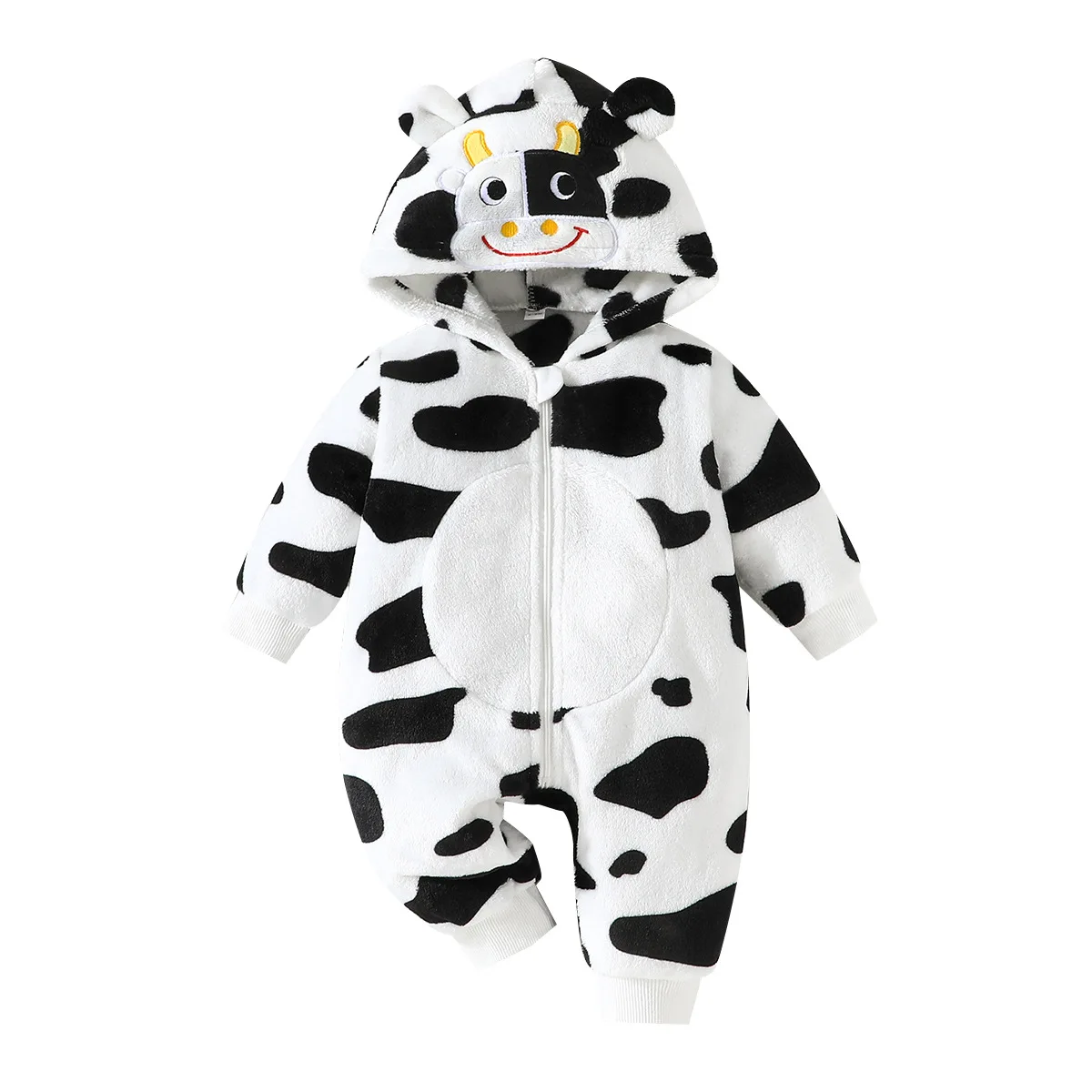 

Детский осенне-зимний комбинезон с длинными рукавами и длинными ногами с коровьим узором и милой одеждой для ползания с капюшоном 5.