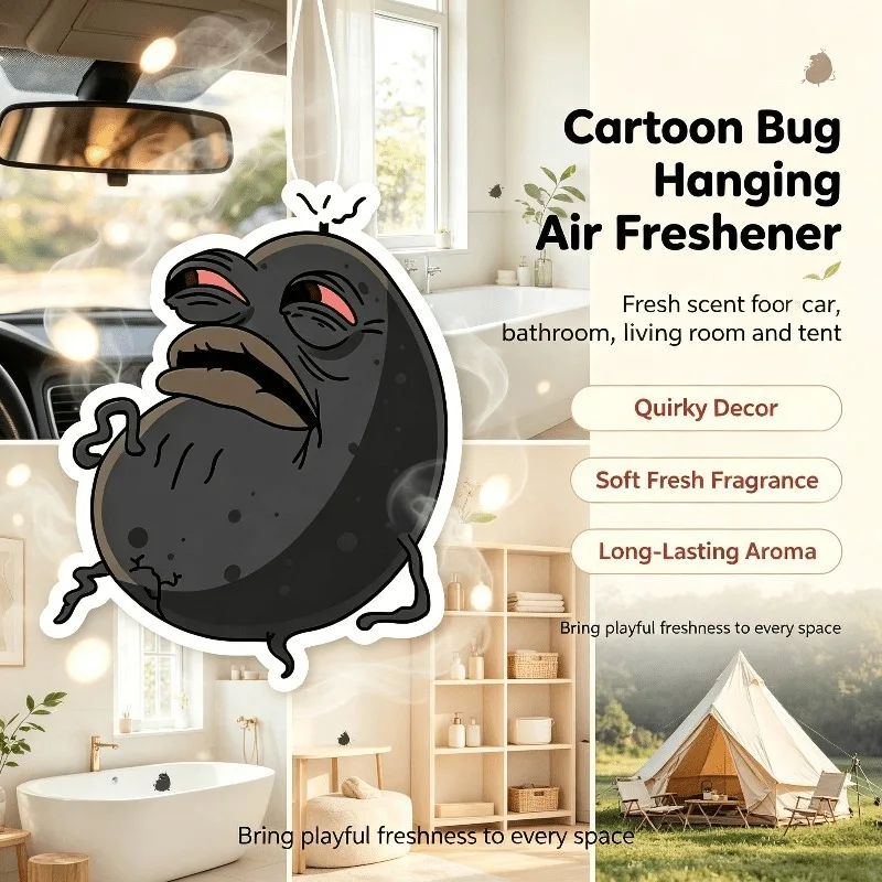 Car Air Freshener Funny Cartoon Bug Hanging Scent Card for Car Interior Decor Rearview Mirror Ornament Gift