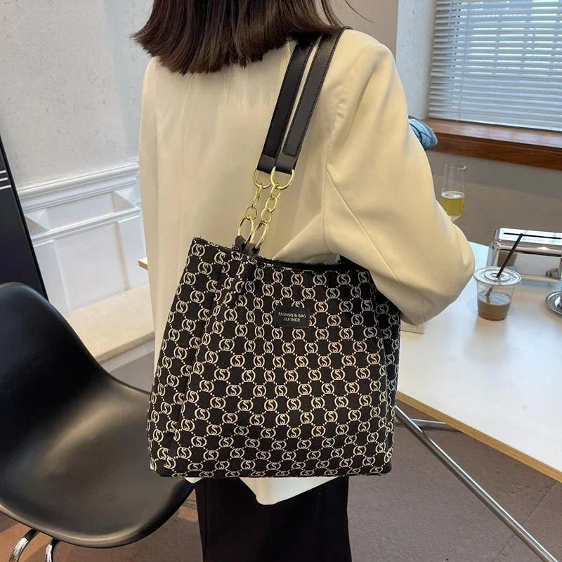 Canvas Shopper Bags For Women Luxury Shoulder Tote Bag 2022 NEW Design Woman Simple Shopping Shoulder Bag Ladies Handbags Big