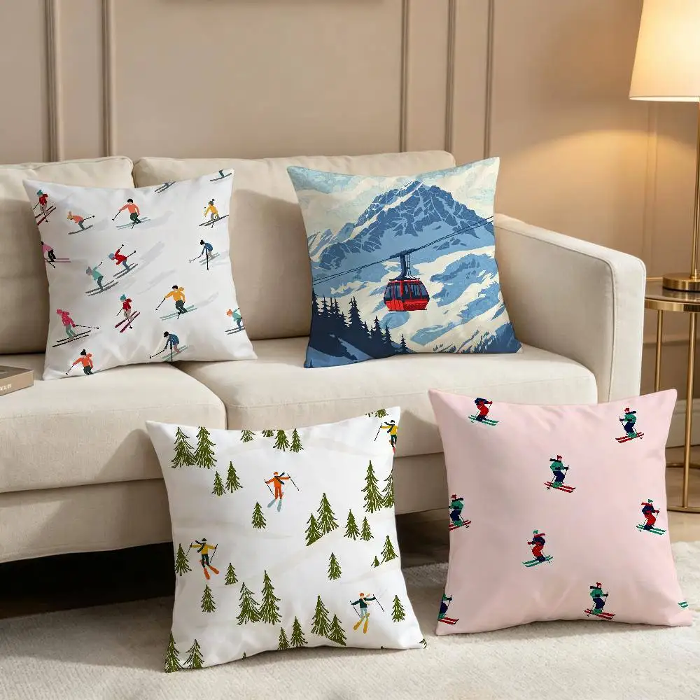 Anime Ski Resort Prop Pillow Case For Home Bedroom Car Office Decoration Living Room Sofa Cushion Cover Suitable