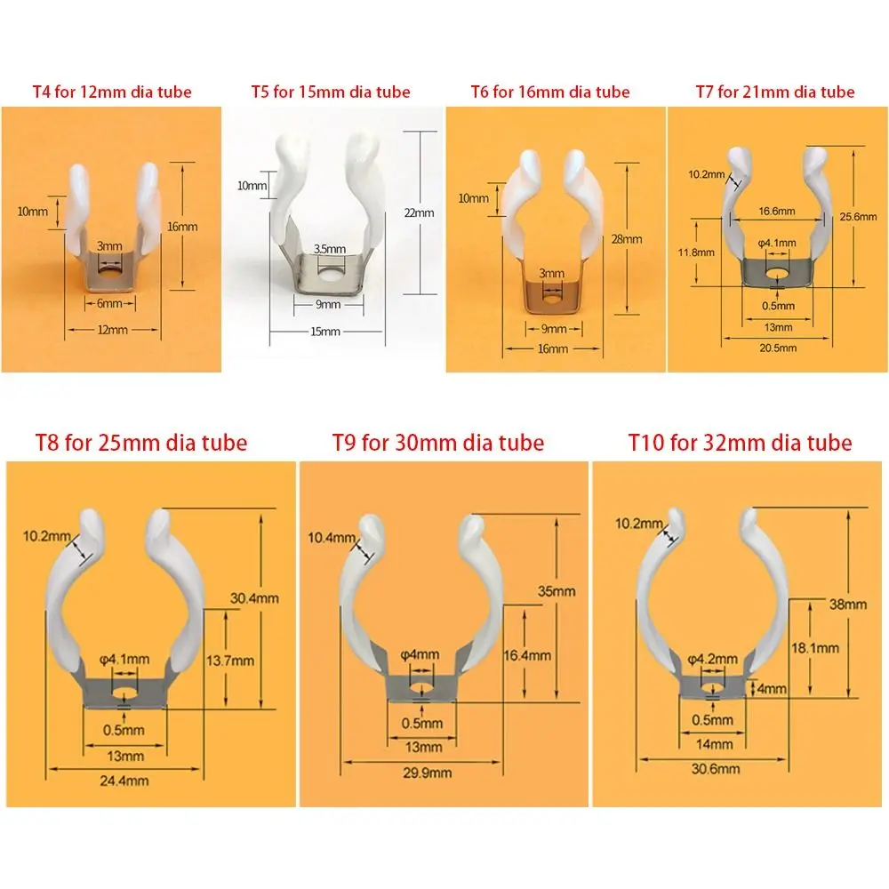 5Pcs T3/T4/T5/T6/T7/T8/T9/T10 Spring Terry Pipes Clamp Base Tool With Rubber Protection Pipes Clamp Holders Tube Fixing Clips