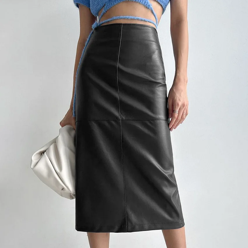 Khaki PU Hip-wrapped Leather Skirt Women's Autumn And Winter Velvet Medium And Long Hip-wrapped Skirt High-end Women's Clothing