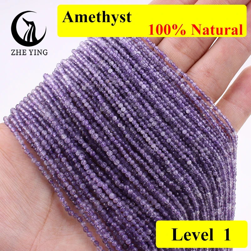 Zhe Ying Natural 2mm Amethyst Beads Small Tiny Faceted Loose Gemstone Beads for Jewelry Making DIY Accessories