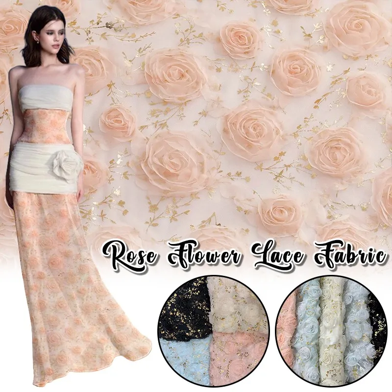 

90x150cm 3D Embroidered Plate Rose Mesh Material Gauze Lace Fabric DIY Sewing Wedding Suit Cloth Gown Designer Clothing Supplies