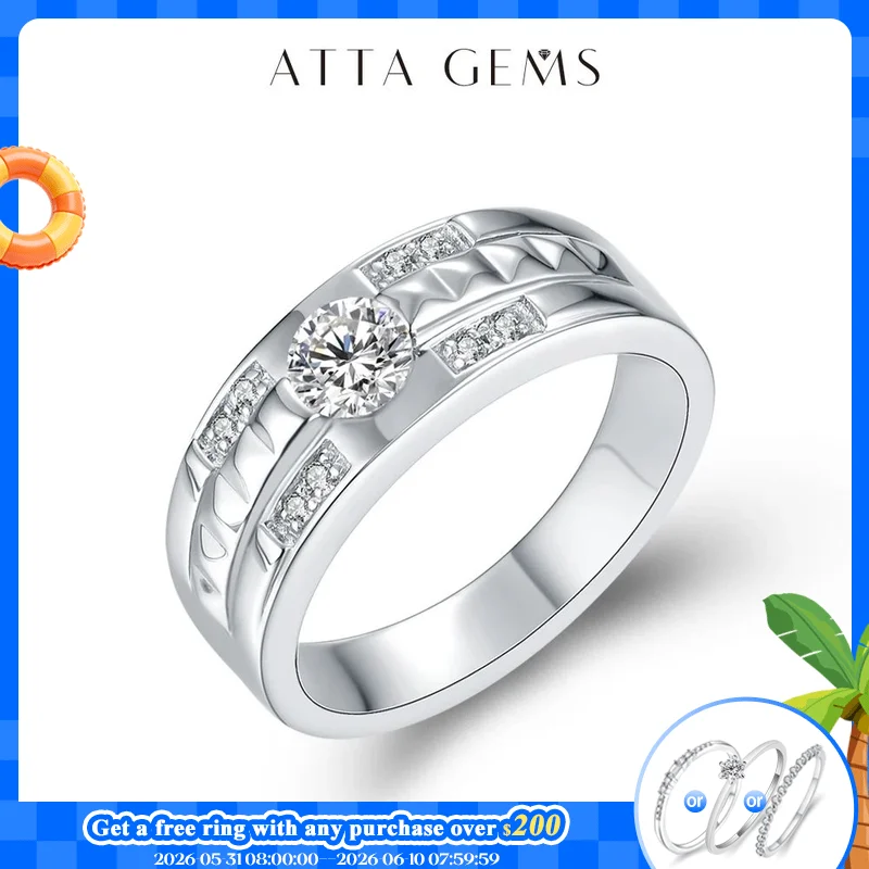 

ATTAGEMS Moissanite Ring for Men 0.5CT Classic style 925 Sterling Silver Ring Diamond Fine Jewelry Engagement Ring For Wedding