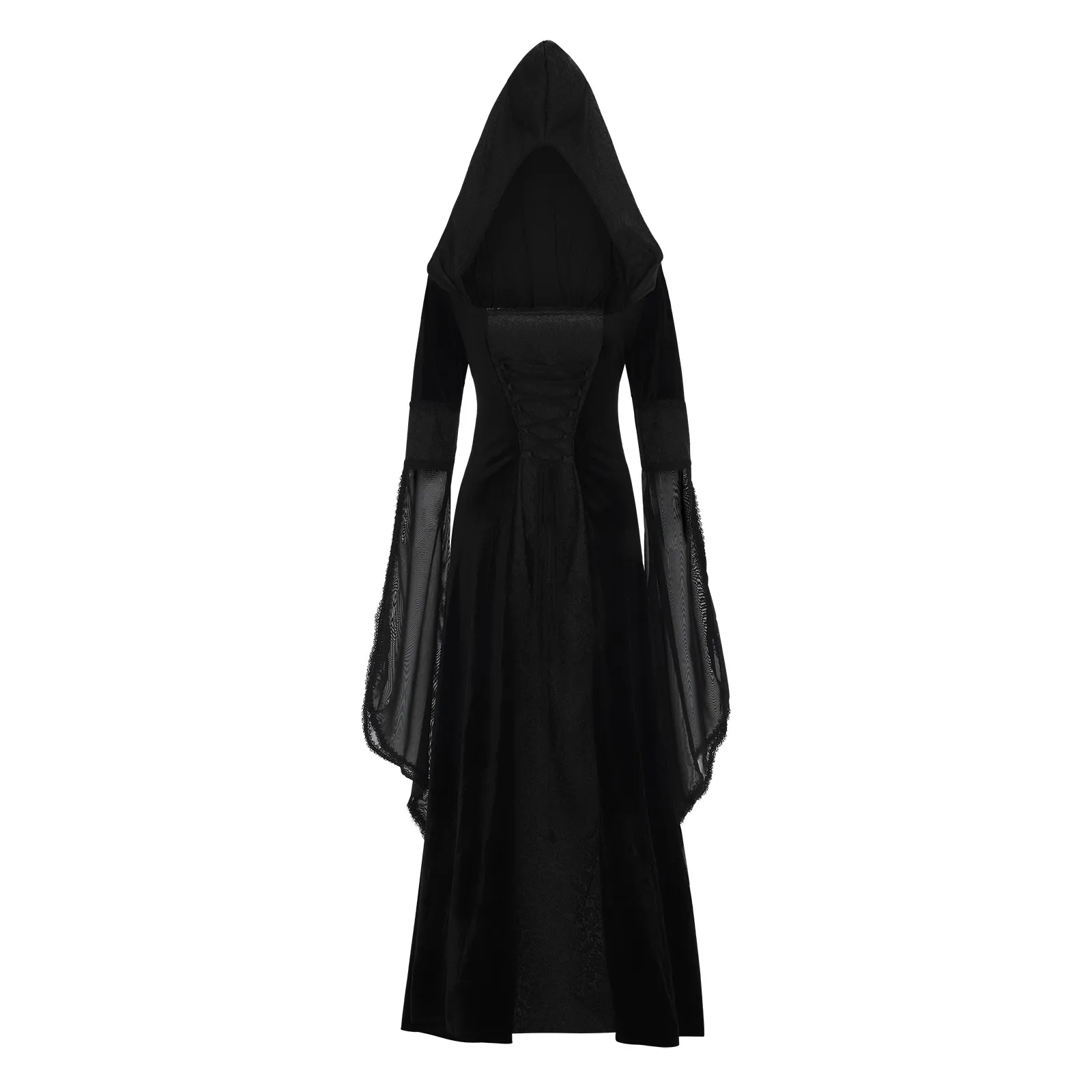 Medievale rinascimentale Maxi treno vestito donne Halloween diavolo Pagan strega Costume da sposa abito con cappuccio Robe Costume Cosplay