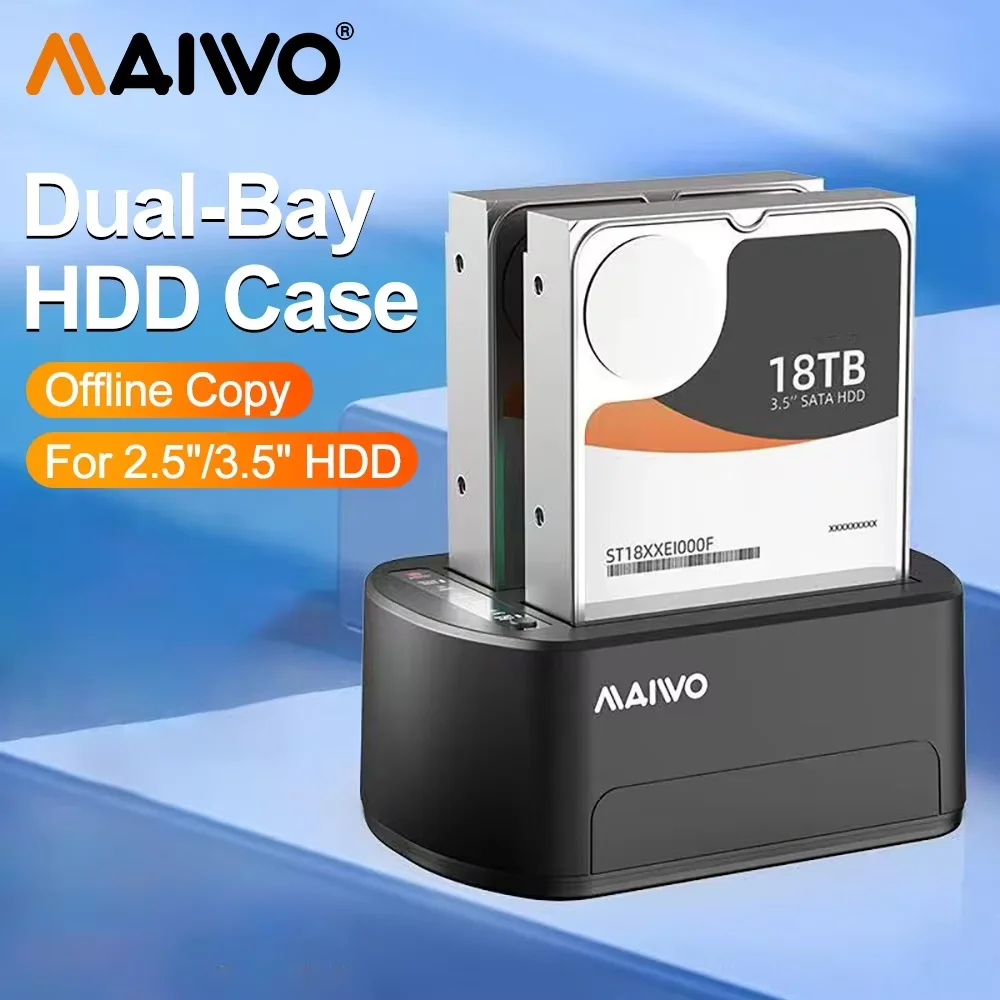 

Док-станция для жестких дисков MAIWO, док-станция с двойным отсеком для жестких дисков 2,5/3,5 дюймов HDD SSD SATA-USB 3,0 HDD с адаптером питания 12 В 3 А