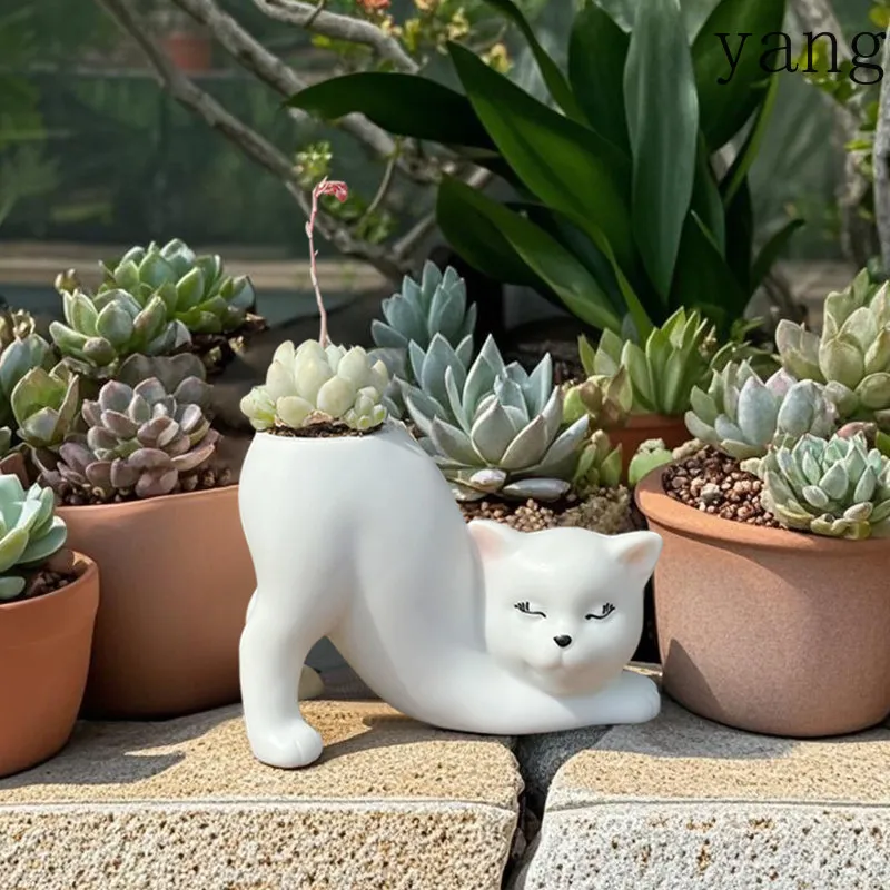 Cx creative cute cat tail column flower pot cartoon vase animal ornament