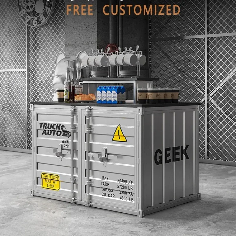 custom.Industrial-style Island Cabinet Supermarket Shelf Wine Accessory Display Vintage Iron Art Flow Table Window Display Rack