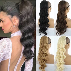 Queue de cheval longue ondulée pour femme, extensions de cheveux synthétiques, postiche à clipser, faux cheveux chauffants, Wstring de proximité