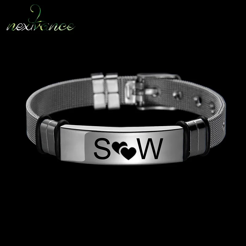 Nextvance Custom name Bracelet For Men Steel Adjusted Personalized Engraved Date for Couple Boy Unisex Cuff Bangle Jewelry Gift