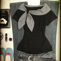 Girly Bow Tie T Shirt 2000s Kawaii Sweet Streetwear Dark Black Grid Single Breasted Top Femme Punk Y2k Aesthetic VintageT Shirts