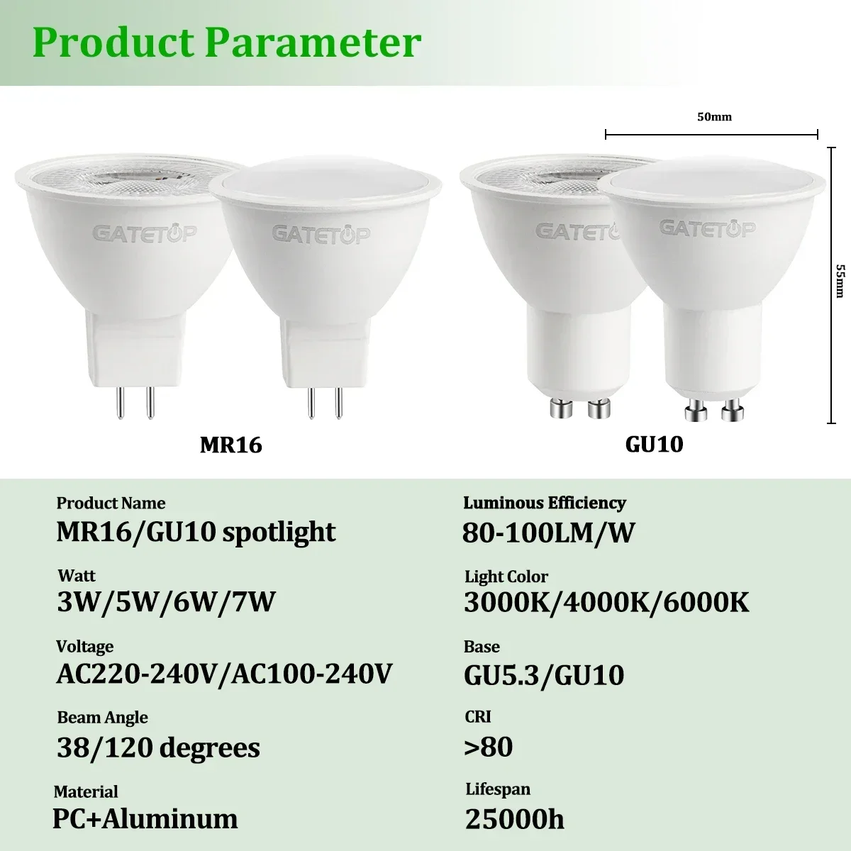 가정과 사무실 인테리어 장식을 위한 여러 기본 옵션이 있는 6pcs 다목적 LED 스포트라이트 램프 E27 B22 E14 GU10 GU5.3
