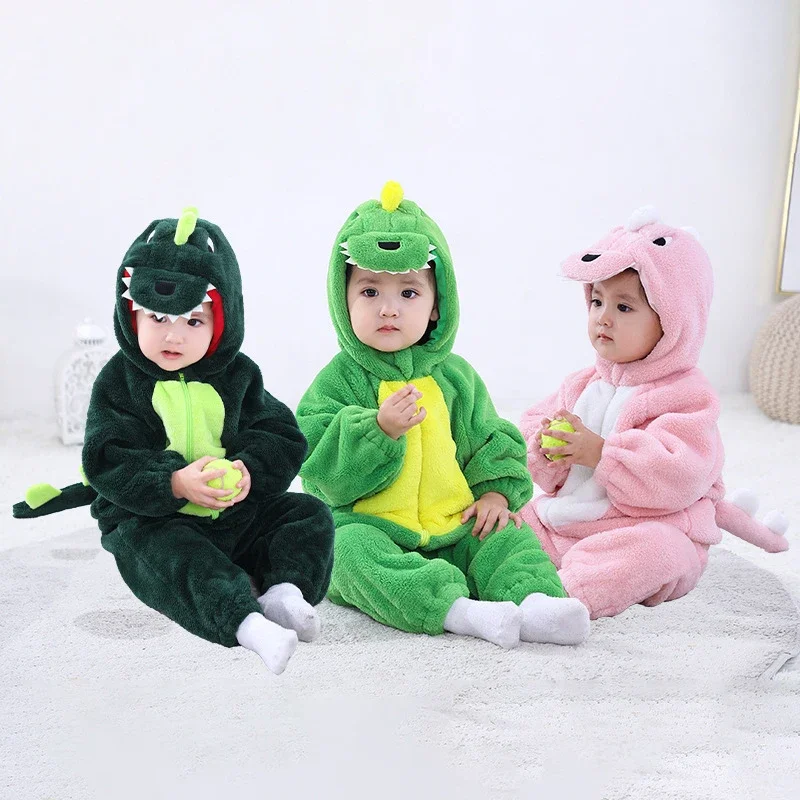 Winter Baby Suit Girls Boy Baby Children's Set Animal Dinosaur Kawaii  Long Sleeve Soft Flannel Sets Child Halloween Costume