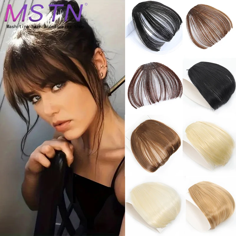 MSTN Synthetic Air Bangs Heat Resistant Hair Clips Women\'s Natural Short Black Blonde Bangs Hair Extensions With Hair Clips