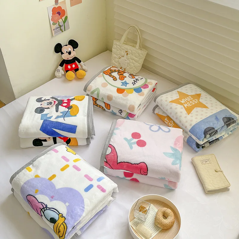 Disney kid blanket thick milk fleece casual blanket cartoon stitch/Mickey Mouse pattern student kindergarten lunch break blanket