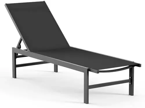 Lounge Chair Outdoor, Aluminum Pool Lounge Chairs with 5-Position Recliner, Patio Chaise Lounge Outdoor for Backyard
